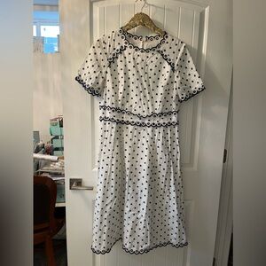 Boden 14 white navy polka dot  dress